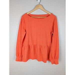 Loft Women's Pullover Top Ruffle Bottom M Round Neck Orange Casual 154
